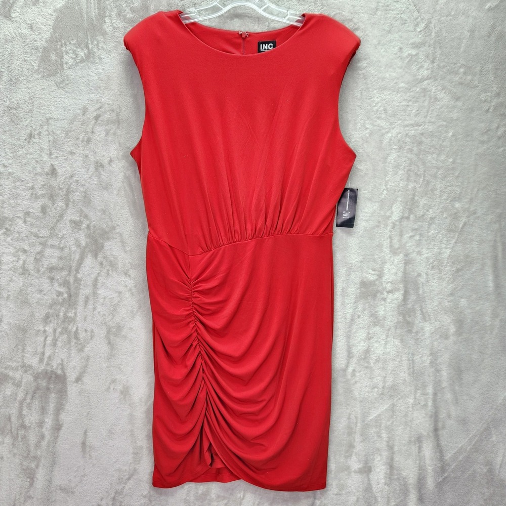 INC International Concepts Dress Womens Large Red‎ Sleeveless Ruched Bodycon
